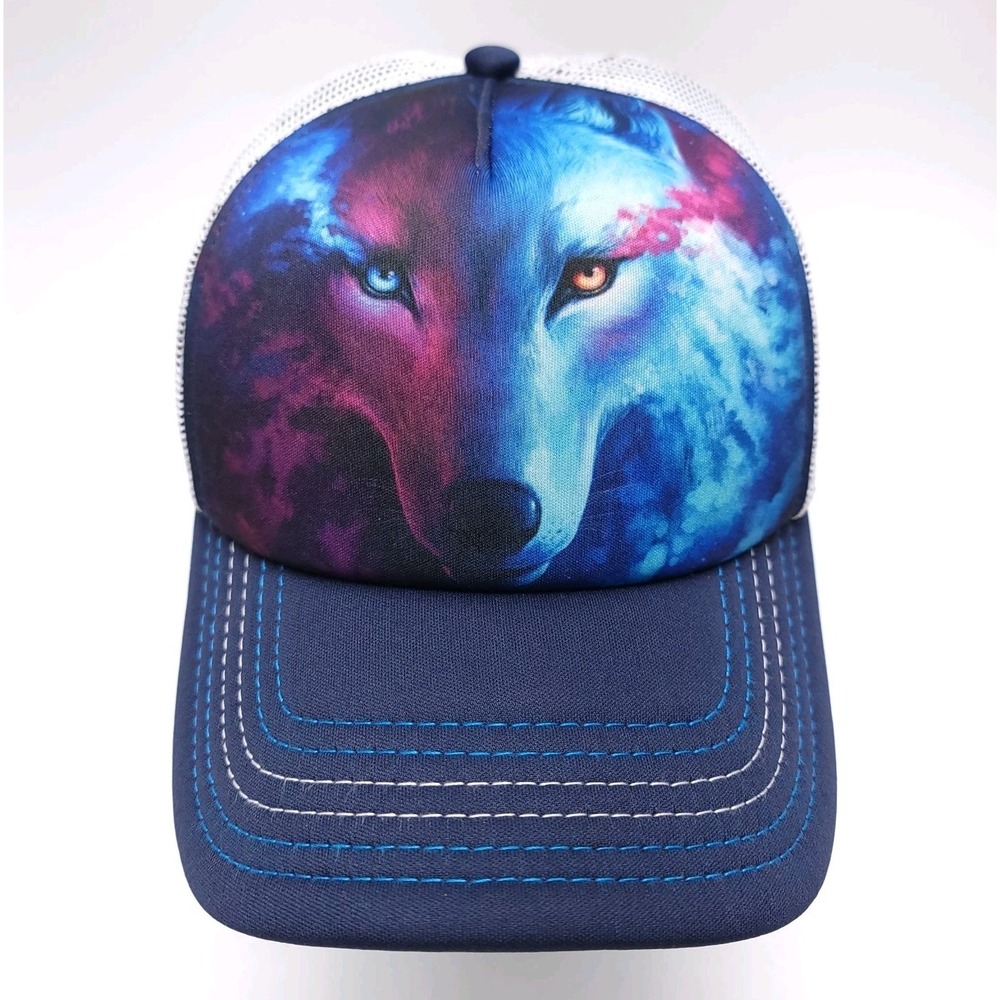 Wolf Hat Galaxy Theme The Mountain Heterochromia Snapback Mesh‎ Foam Trucker Cap